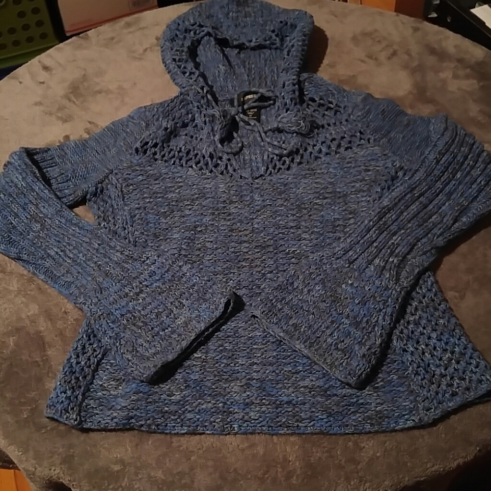 EXPRESS Blue Marl Knitted Hoodie Sweater Size Medium